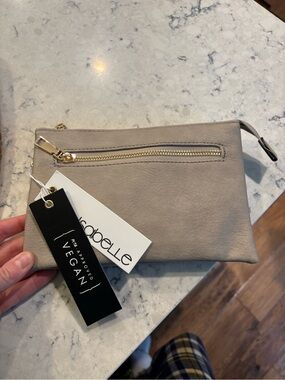 New Isabelle Vegan Leather Zip Pouch - Taupe